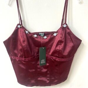 Wild Fable Rosette Satin Corset Crop Tank Top Womens Small Burgundy Stretchy NWT
